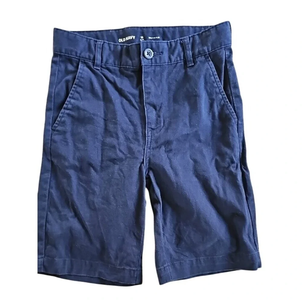 Old Navy Boys 12 Slim Built-In Flex Chino Shorts Bundle Navy Blue Gray 2 Pack